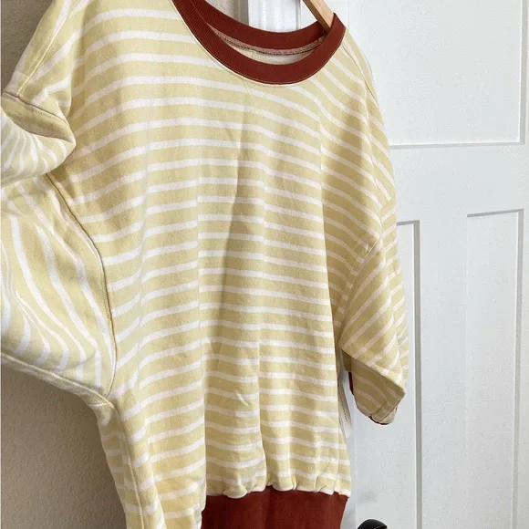 Anthropologie Niki Bubble Sweatshirt Pilcro NEW XL Yellow Stripe - Picture 4 of 11